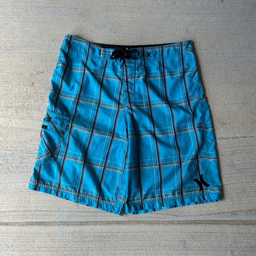 Vintage 2000s Y2K Hurley Mens Plaid Board Shorts